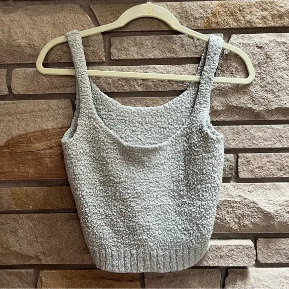 SKIMS Aqua 2 Piece Cozy Knit Matching Set Tank Top Shorts Fuzzy Green size small