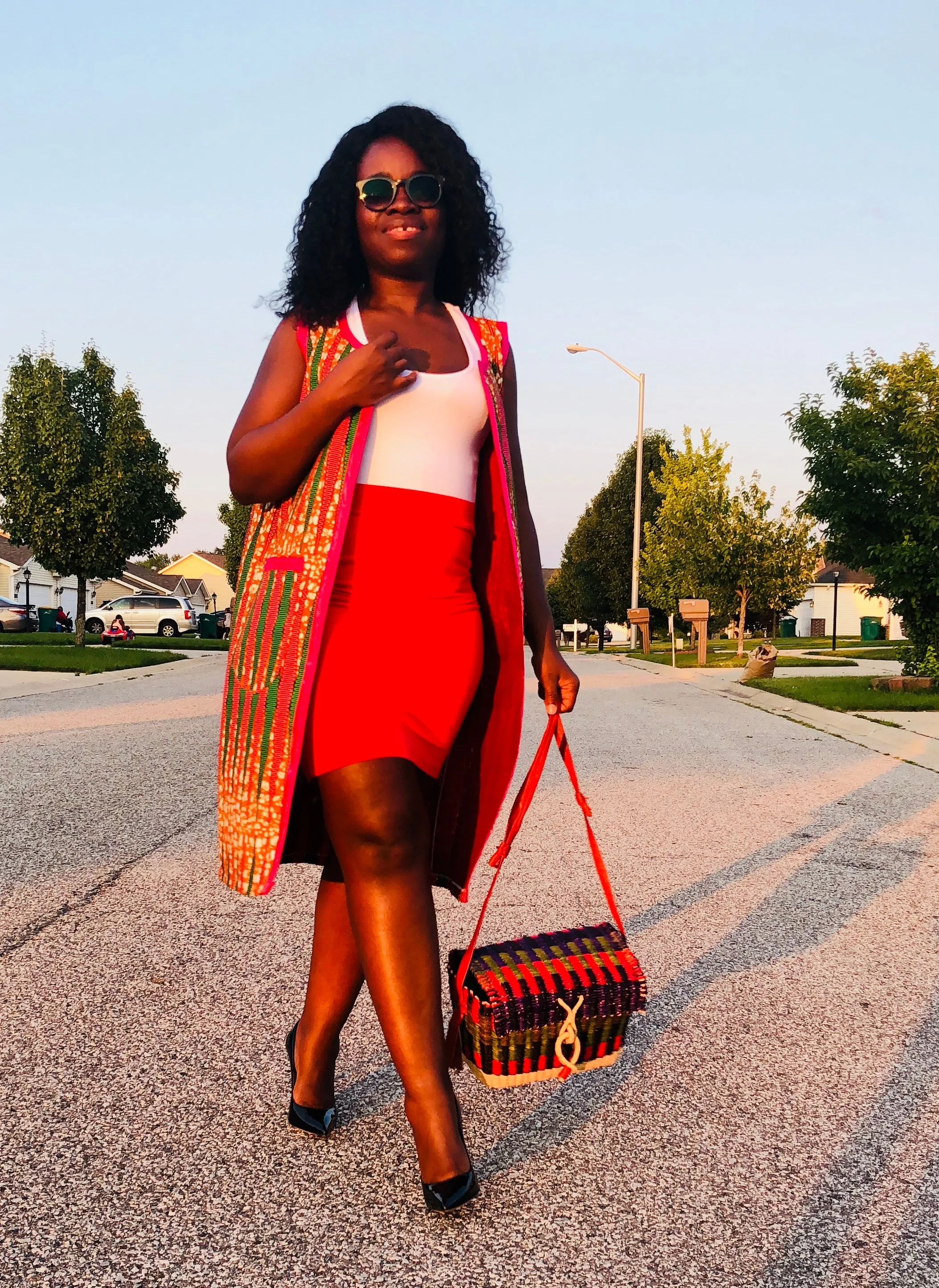Sleeveless Ankara duster ( pink/green)