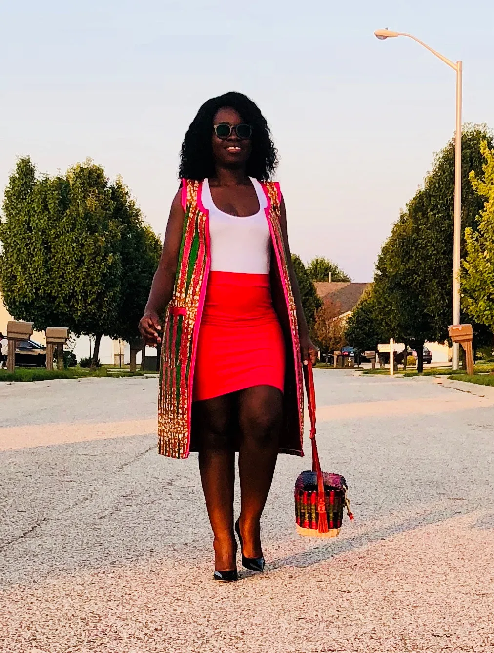 Sleeveless Ankara duster ( pink/green)
