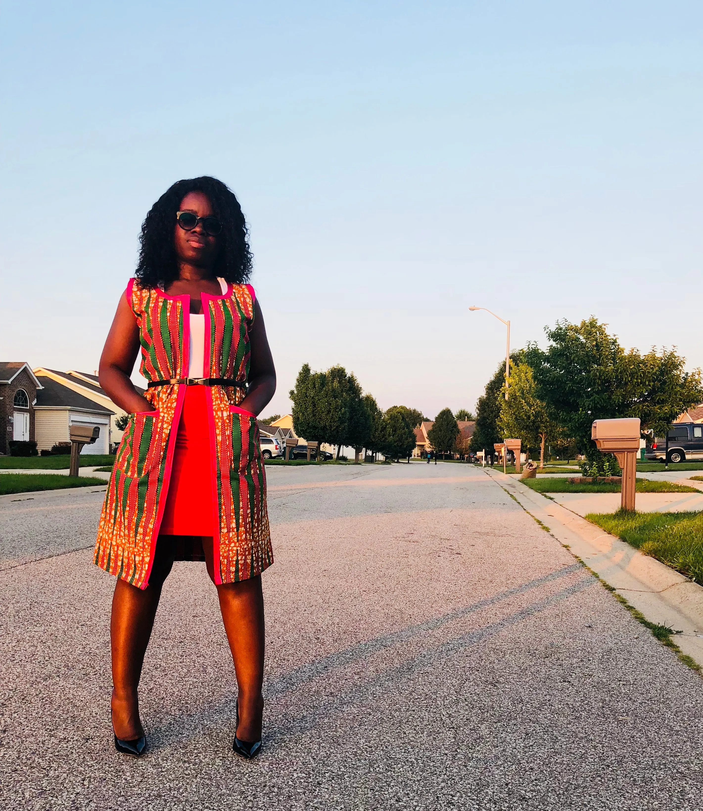 Sleeveless Ankara duster ( pink/green)