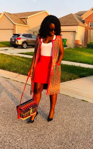 Sleeveless Ankara duster ( pink/green)