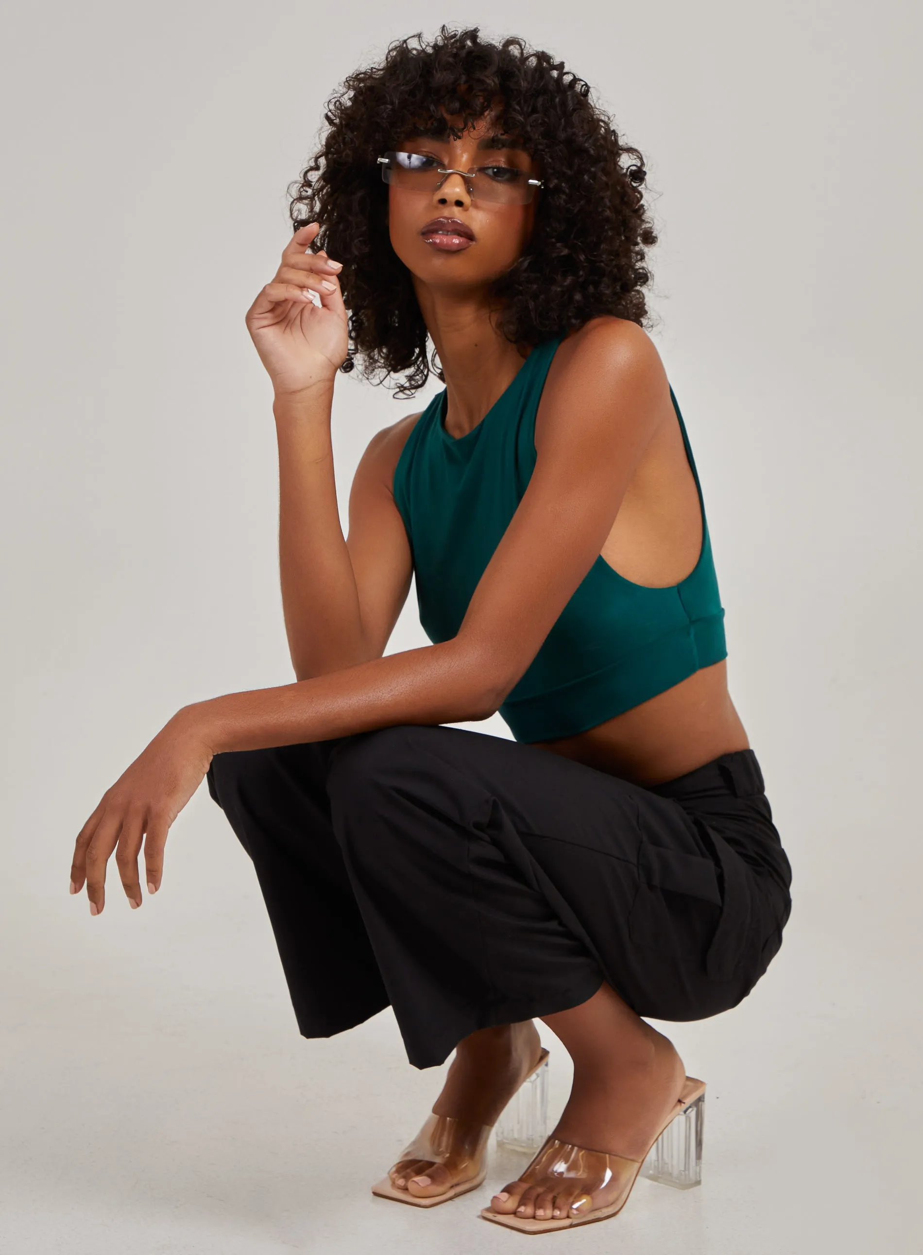 Sleeveless Slinky Crop Top