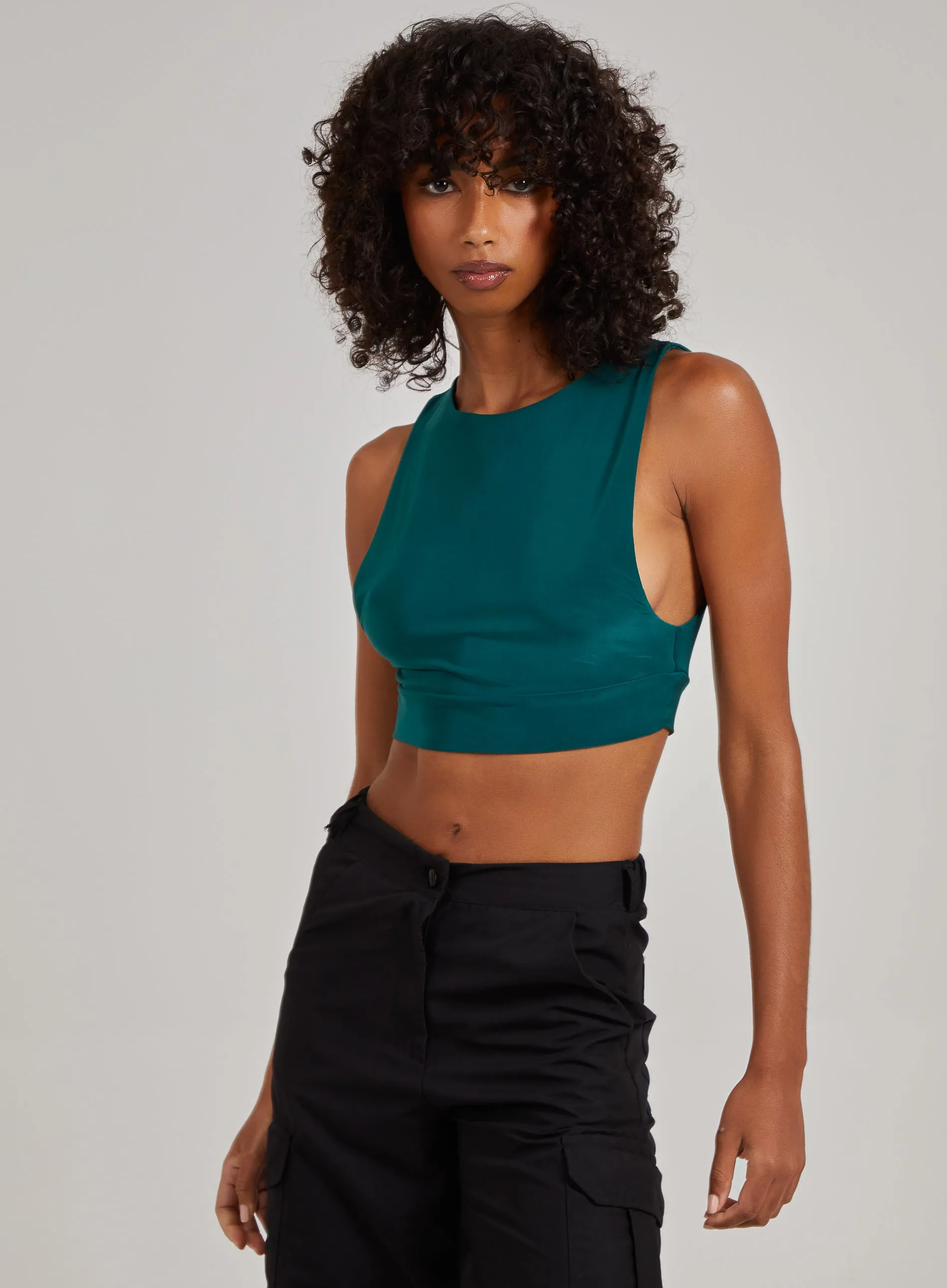 Sleeveless Slinky Crop Top