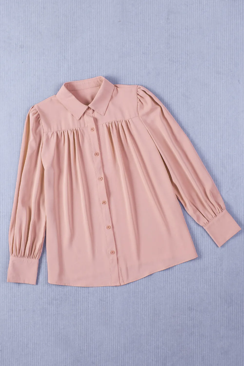 Solid Color Button Up Puff Sleeve Blouse