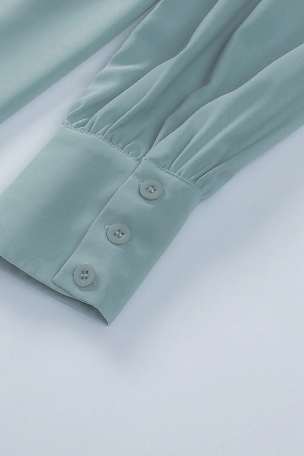 Solid Color Button Up Puff Sleeve Blouse