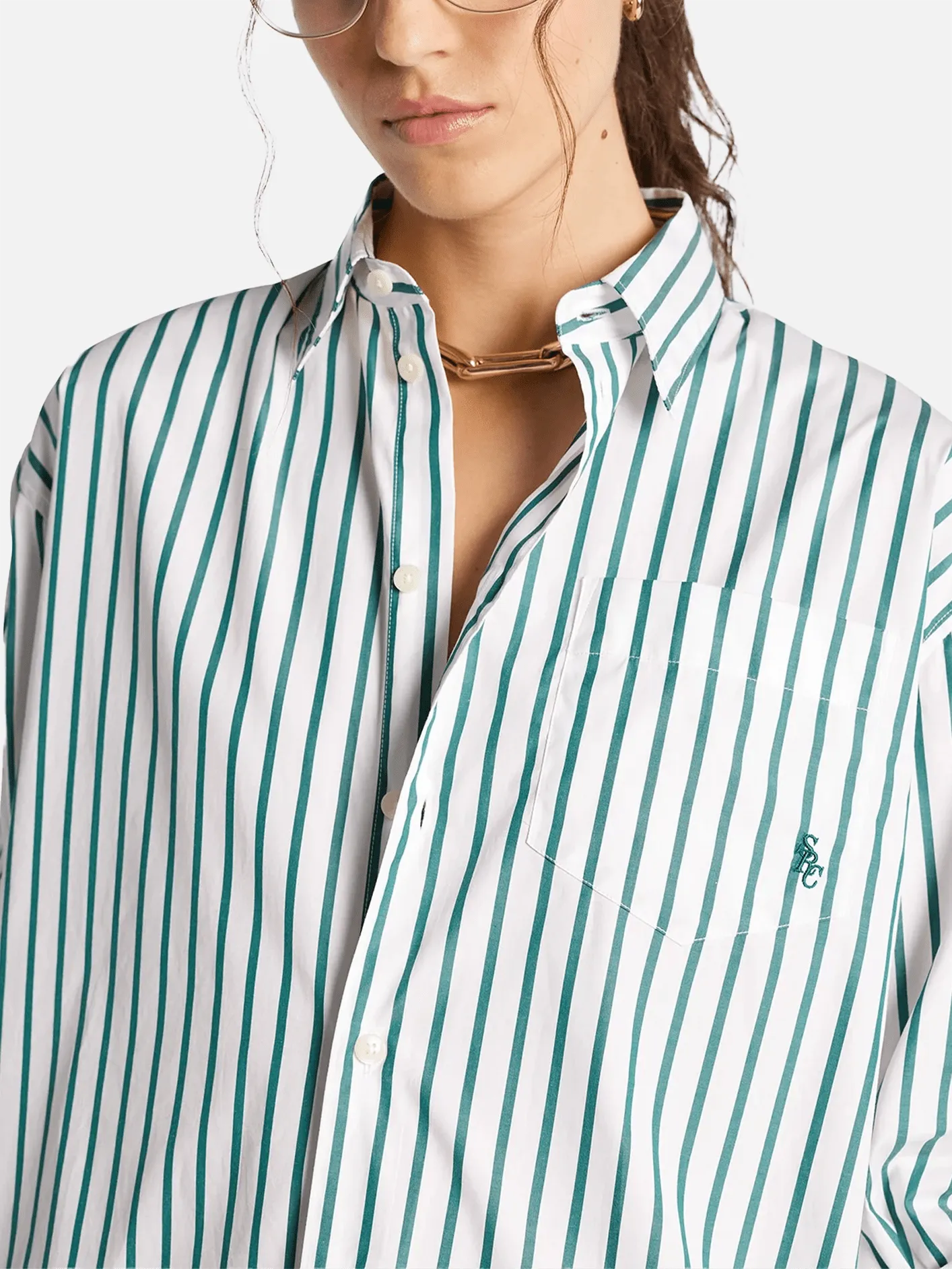SRC Embroidered Oversized Shirt - Verde/White