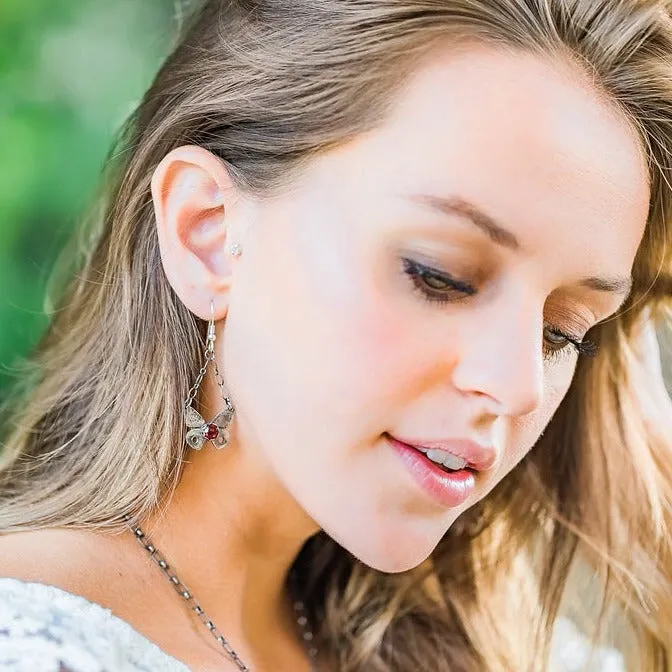Sterling Silver Butterfly Earrings with Garnet Gemstone
