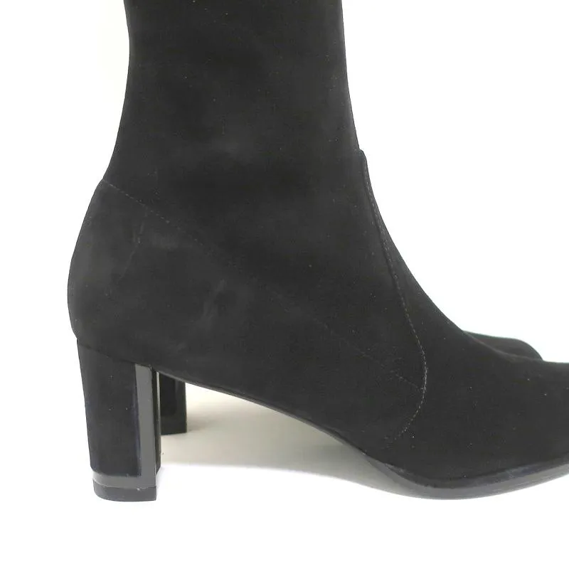 Stuart Weitzman Chicboot Knee High Boots Black Stretch Suede Size 8 Mid-Heel
