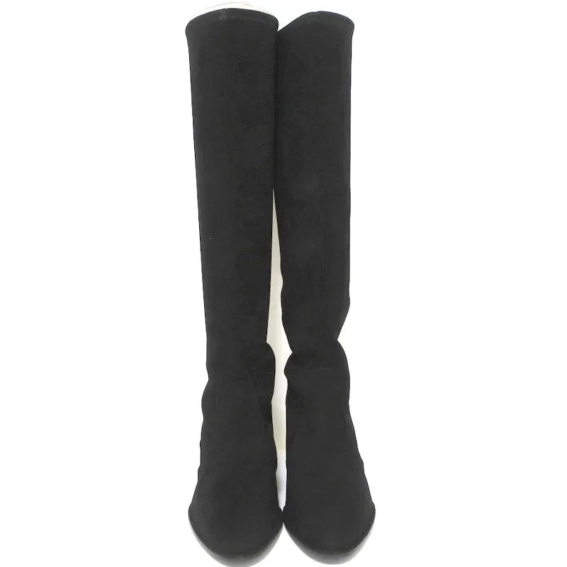 Stuart Weitzman Chicboot Knee High Boots Black Stretch Suede Size 8 Mid-Heel