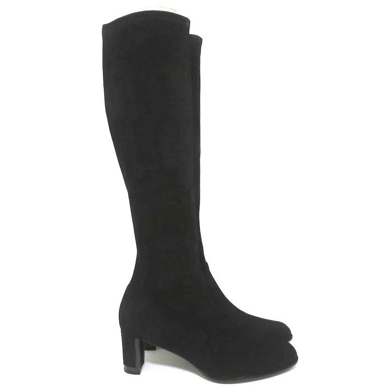 Stuart Weitzman Chicboot Knee High Boots Black Stretch Suede Size 8 Mid-Heel
