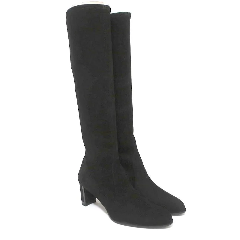 Stuart Weitzman Chicboot Knee High Boots Black Stretch Suede Size 8 Mid-Heel