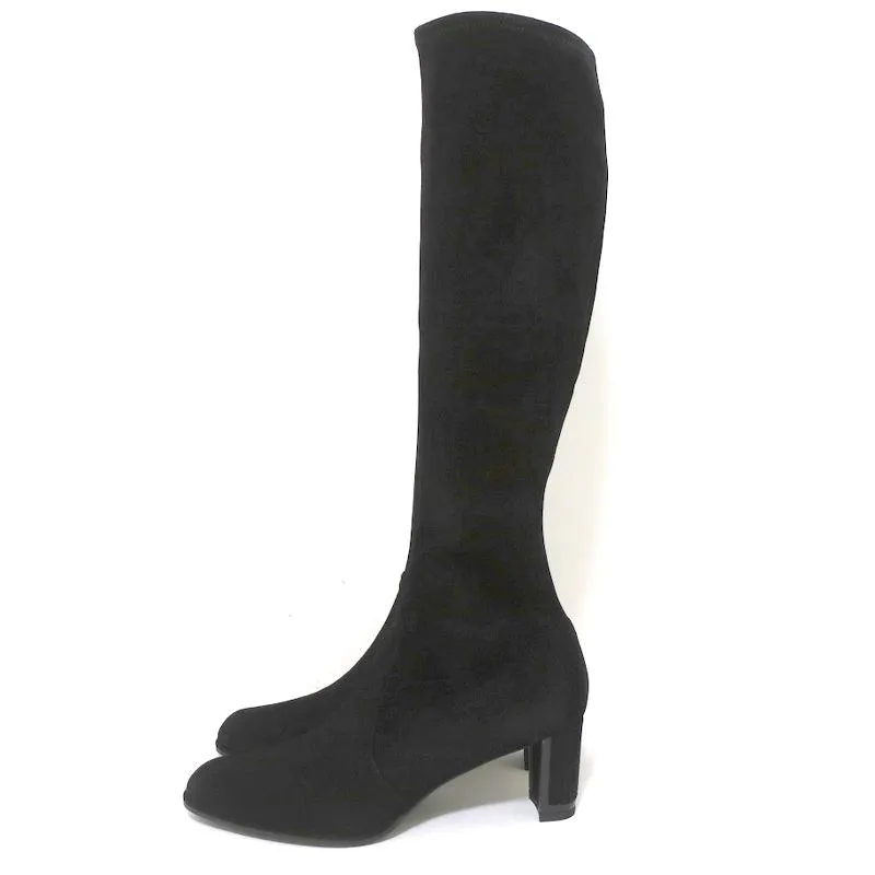 Stuart Weitzman Chicboot Knee High Boots Black Stretch Suede Size 8 Mid-Heel