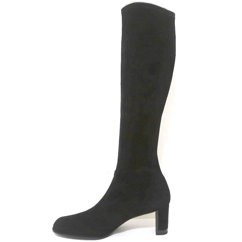 Stuart Weitzman Chicboot Knee High Boots Black Stretch Suede Size 8 Mid-Heel