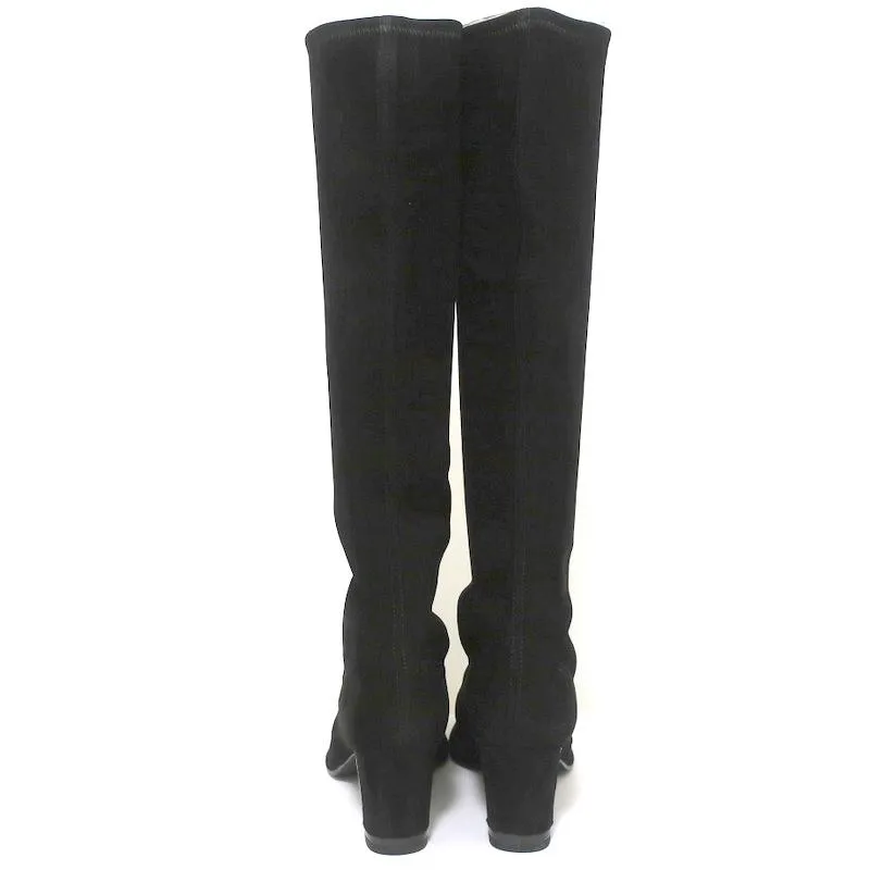 Stuart Weitzman Chicboot Knee High Boots Black Stretch Suede Size 8 Mid-Heel