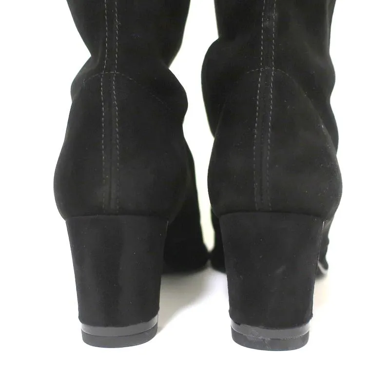 Stuart Weitzman Chicboot Knee High Boots Black Stretch Suede Size 8 Mid-Heel