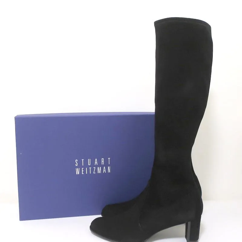 Stuart Weitzman Chicboot Knee High Boots Black Stretch Suede Size 8 Mid-Heel