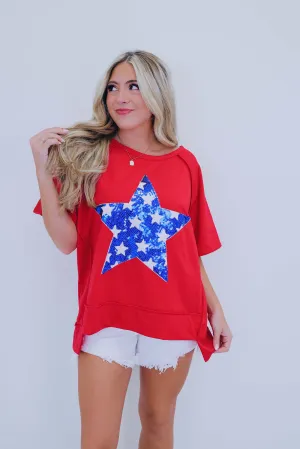 Stunning Sequin Star Patch Oversized Top - 2 Colors