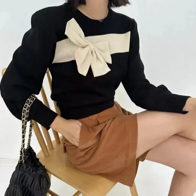 Sweet Big Bow Knitted Pullover