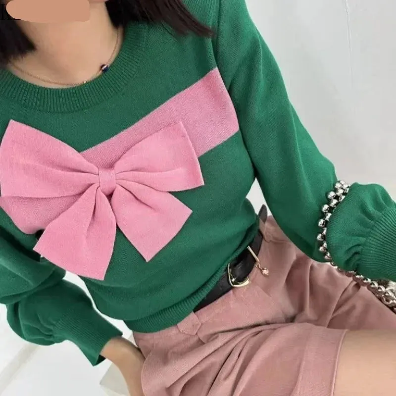 Sweet Big Bow Knitted Pullover