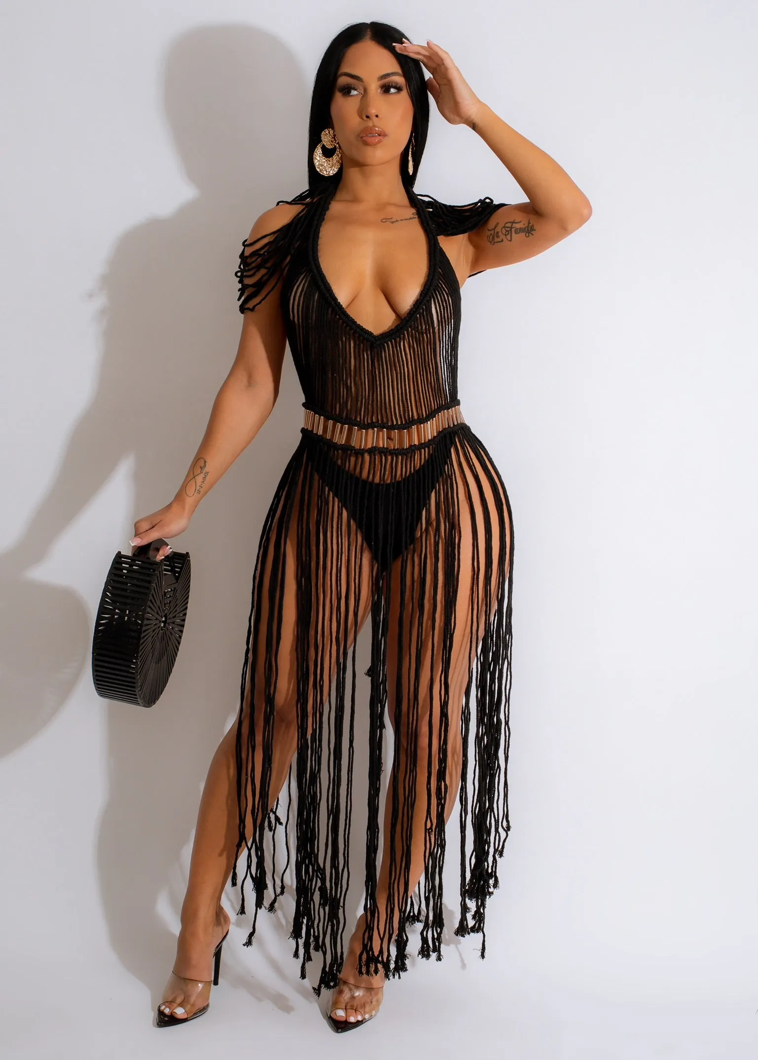 Sweet Secrets Macrame Cover Up Black