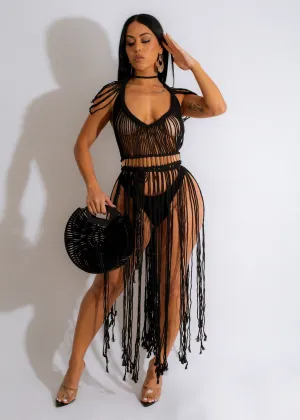 Sweet Secrets Macrame Cover Up Black