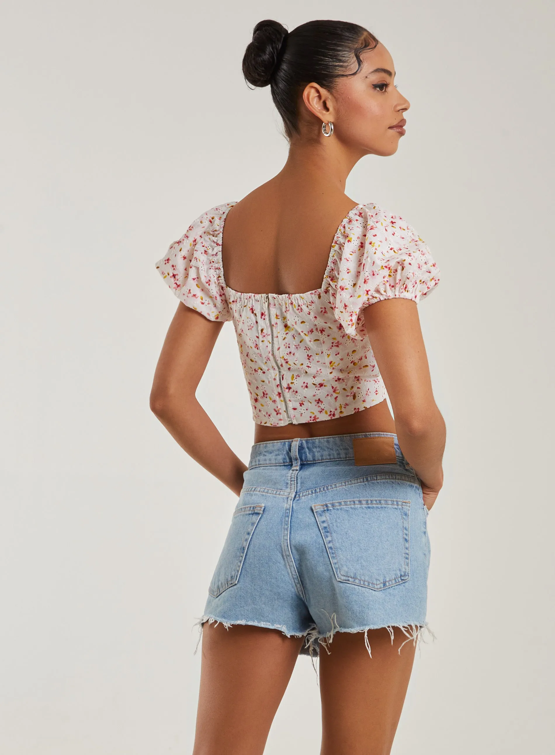 Sweetheart Cut Out Broderie Crop Top
