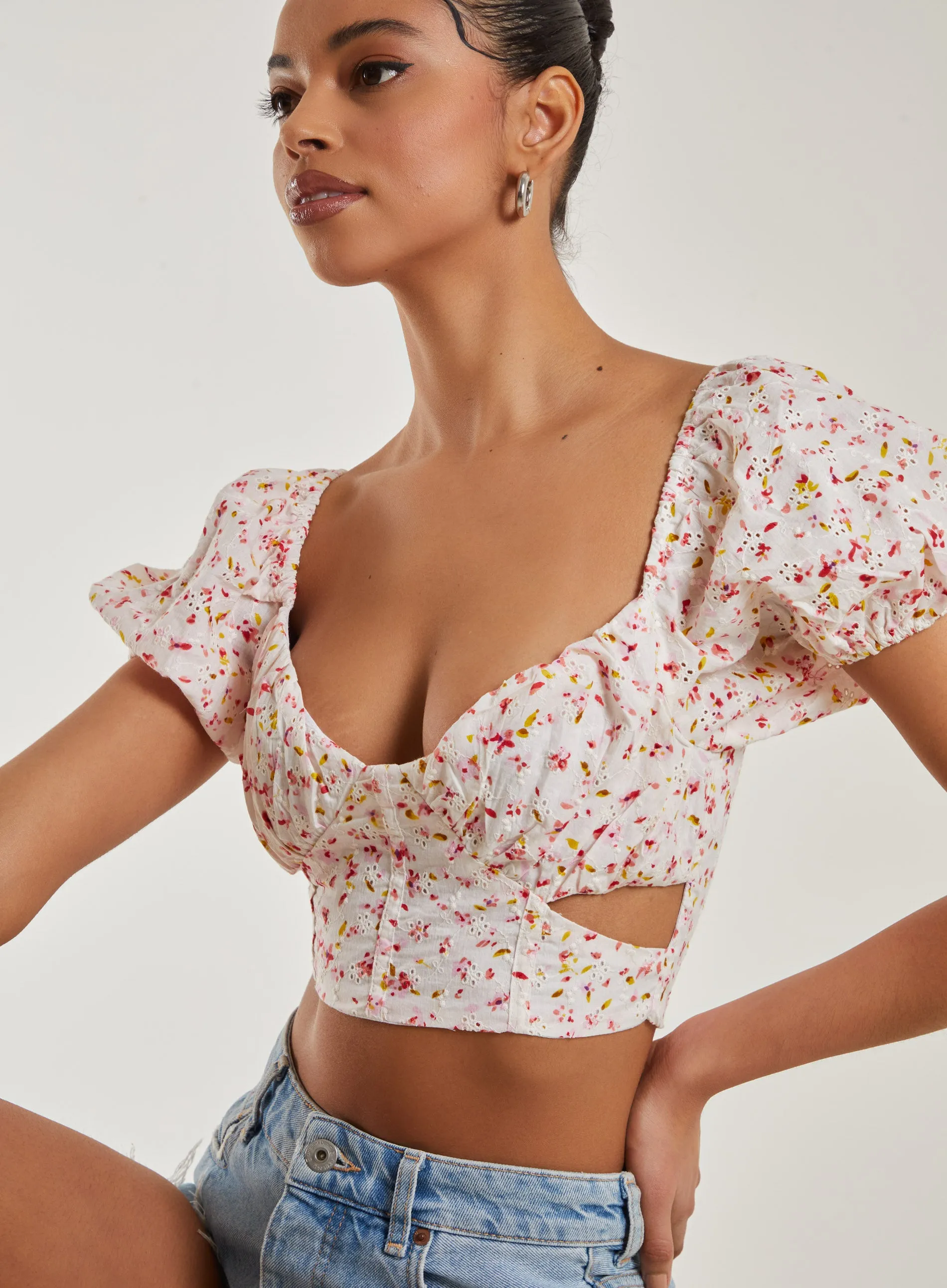 Sweetheart Cut Out Broderie Crop Top