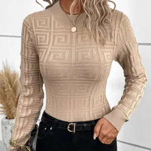 Tan Celeb Syle design long sleeved knit Sweater top tan