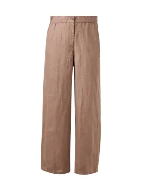 Taupe Linen Wide Leg Ankle Pant