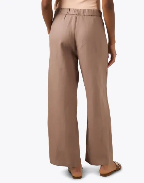 Taupe Linen Wide Leg Ankle Pant