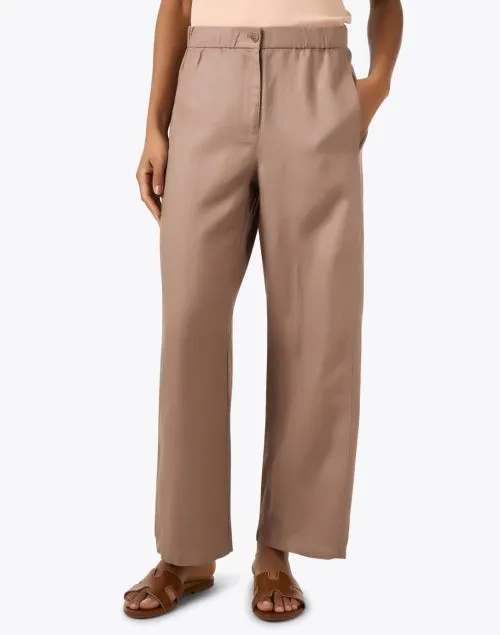 Taupe Linen Wide Leg Ankle Pant