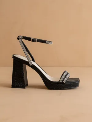 The Suva | Black  Rhinestone and reptile print strappy heel
