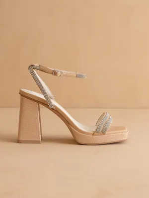 The Suva | Nude  Rhinestone and reptile print strappy heel