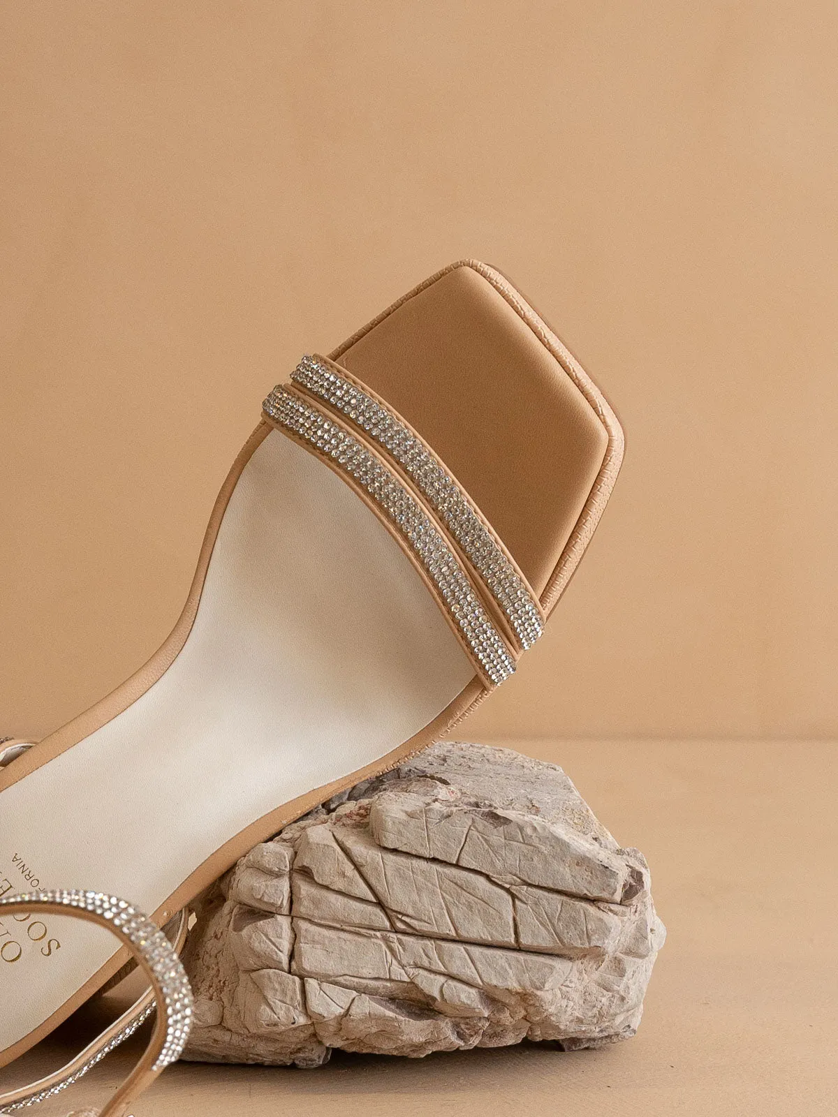 The Suva | Nude  Rhinestone and reptile print strappy heel
