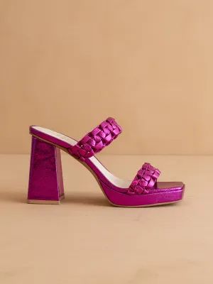 The Zenda | Metallic Pink 
  Braided chunky platform party heel