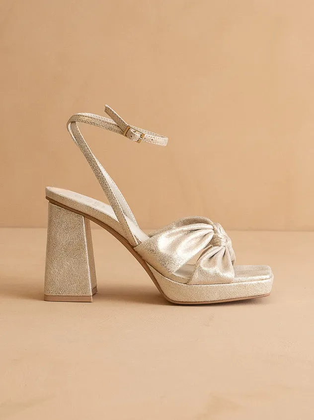 The Zoey | Light Gold  knotted band platform  heel