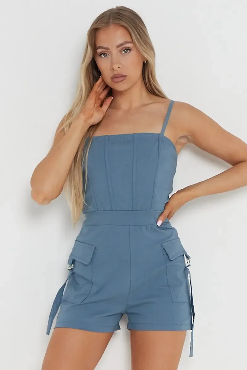 Thin Straps Pockets Slim Playsuit