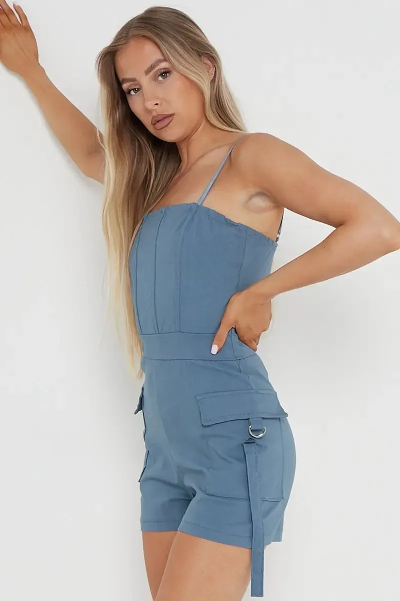 Thin Straps Pockets Slim Playsuit