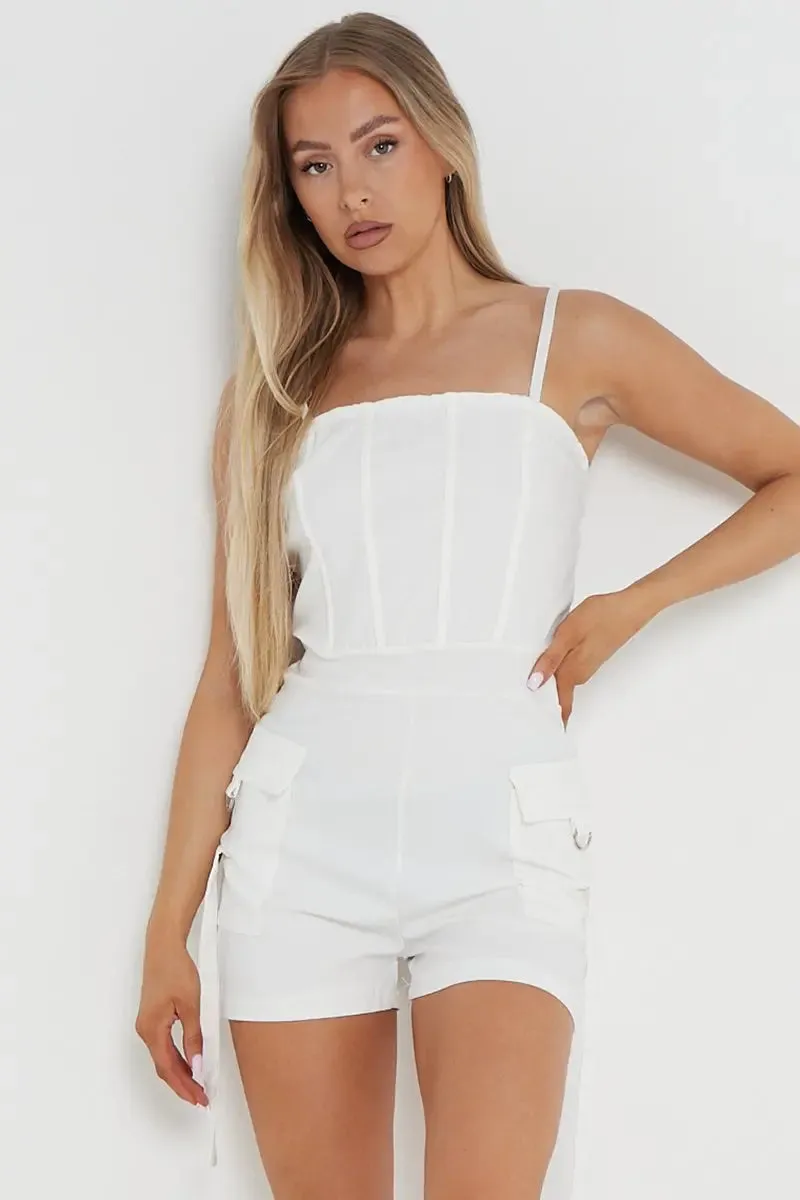 Thin Straps Pockets Slim Playsuit