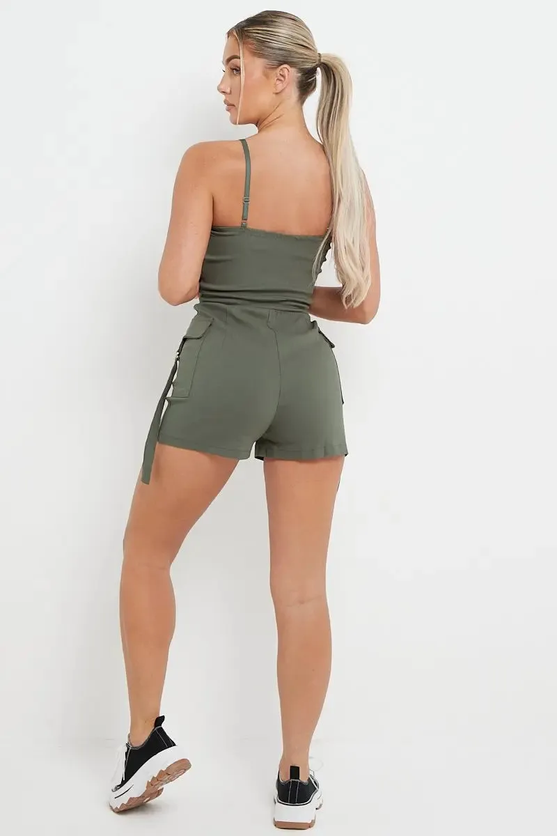 Thin Straps Pockets Slim Playsuit