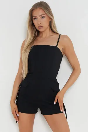 Thin Straps Pockets Slim Playsuit