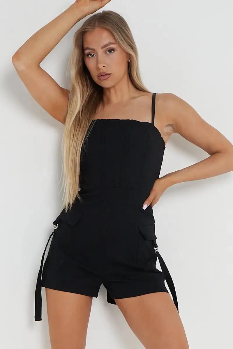 Thin Straps Pockets Slim Playsuit