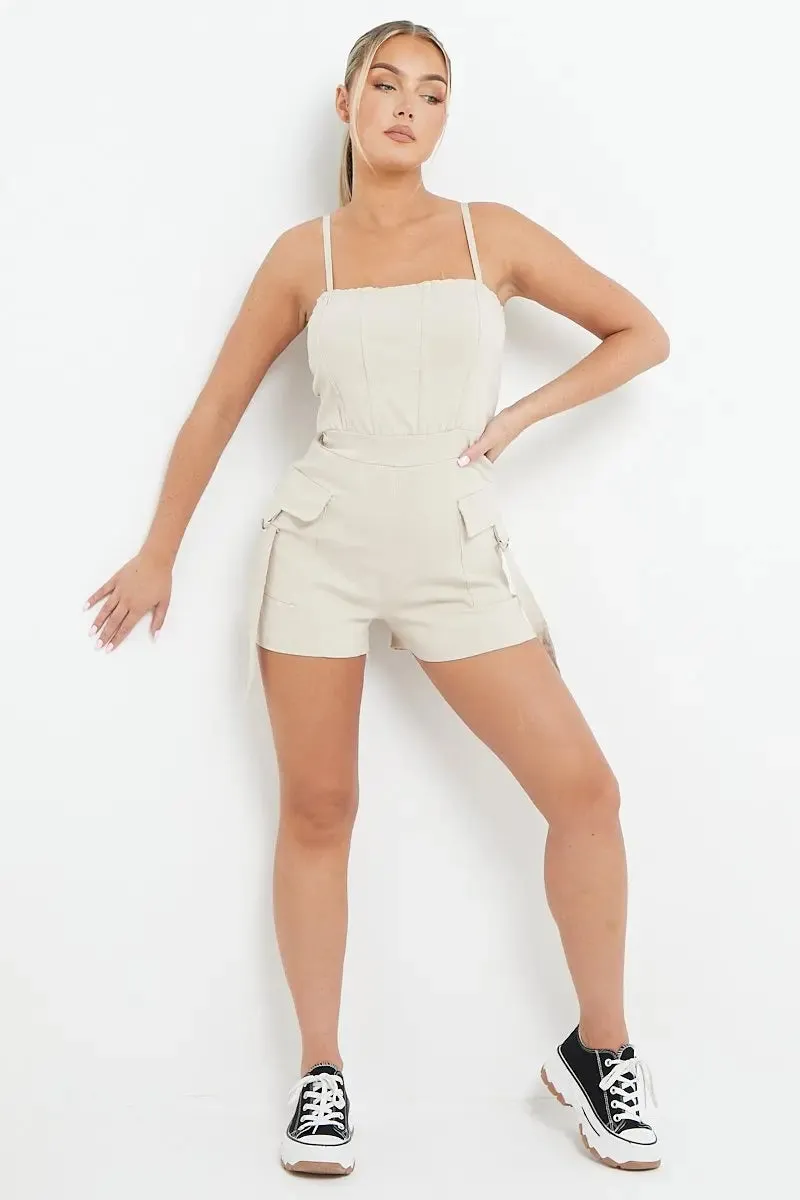 Thin Straps Pockets Slim Playsuit