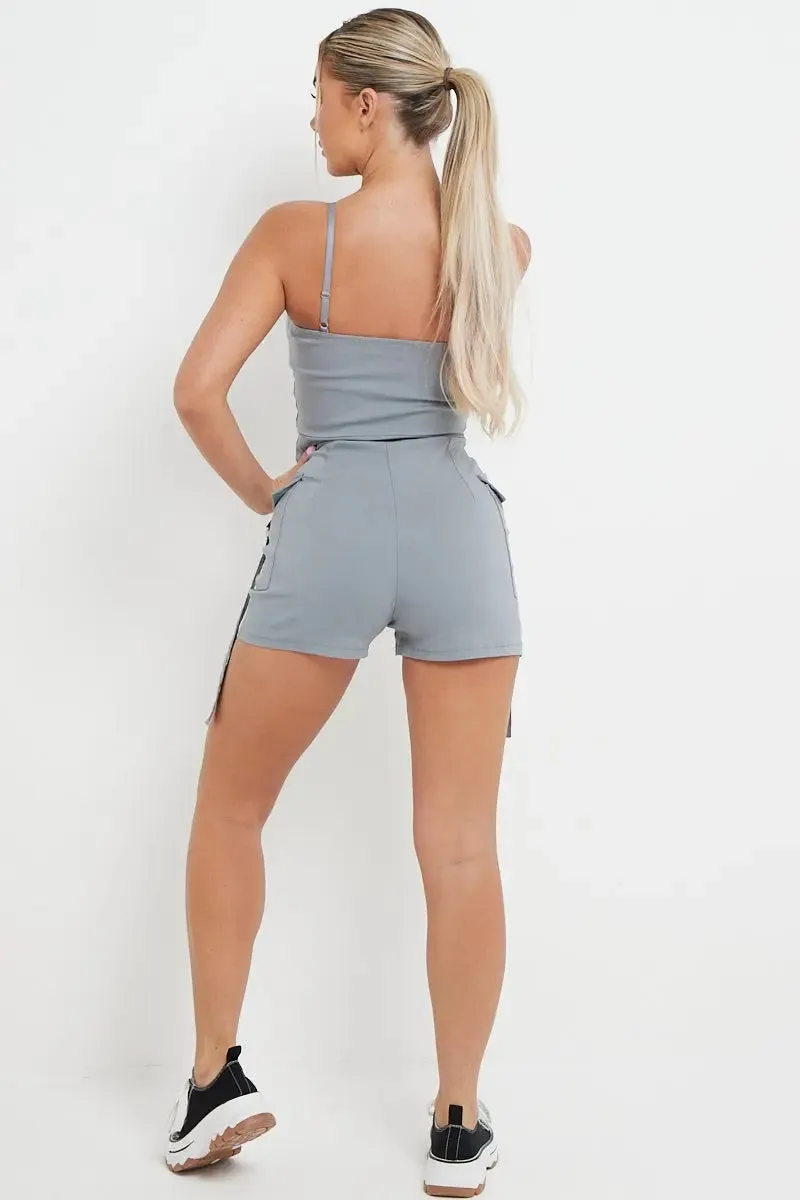Thin Straps Pockets Slim Playsuit