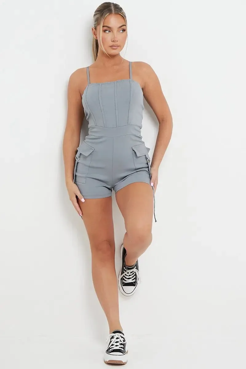 Thin Straps Pockets Slim Playsuit