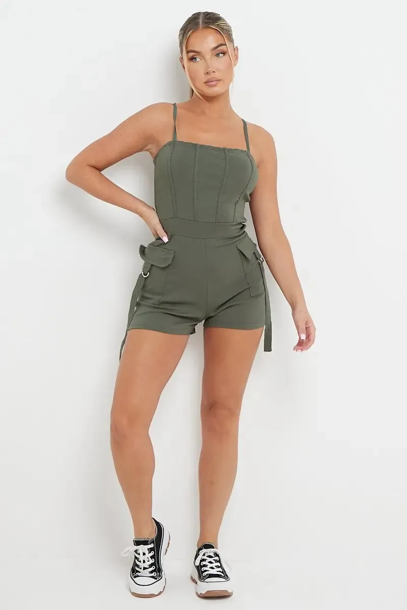 Thin Straps Pockets Slim Playsuit