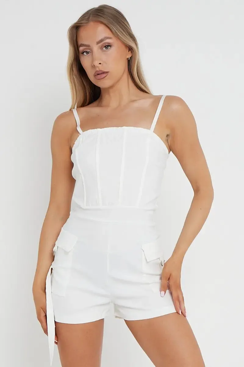 Thin Straps Pockets Slim Playsuit