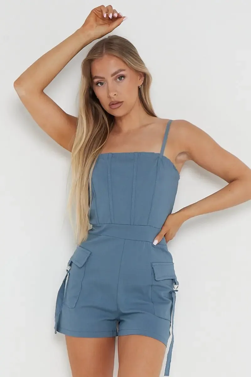 Thin Straps Pockets Slim Playsuit