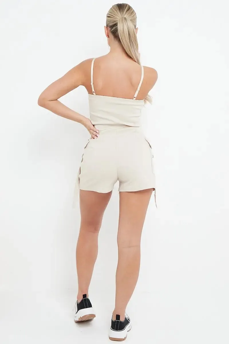 Thin Straps Pockets Slim Playsuit
