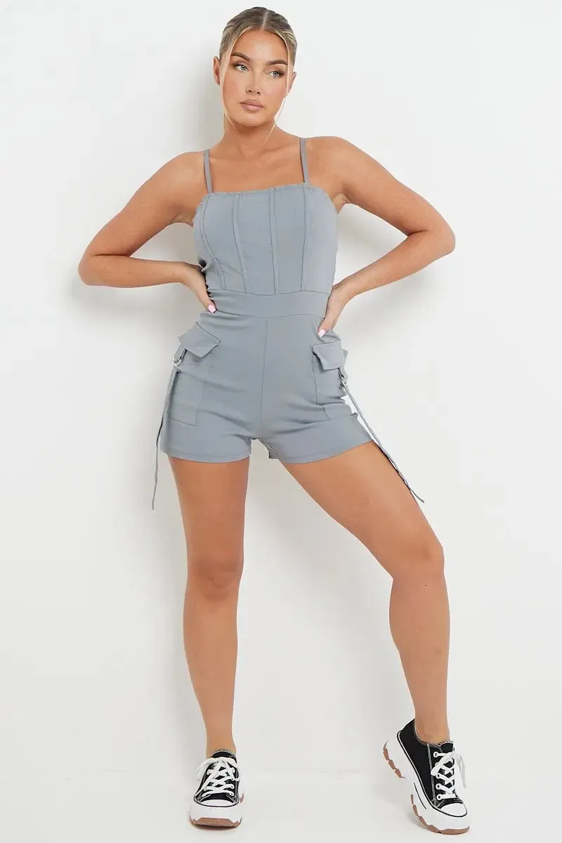 Thin Straps Pockets Slim Playsuit